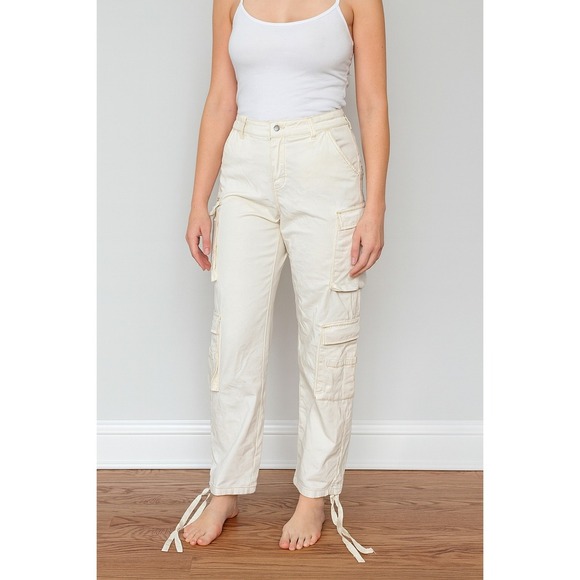 GILIPUR XL Yellow Cargo Pants Cropped Drawstring Streetwear Utility - Picture 1 of 5